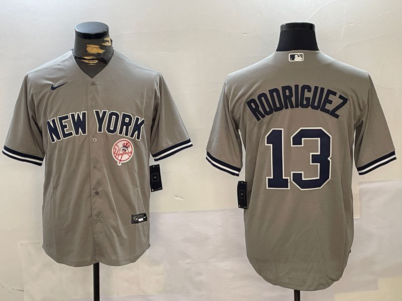 Men New York Yankees 13 Rodriguez Grey Game 2024 Nike MLB Jersey style 4